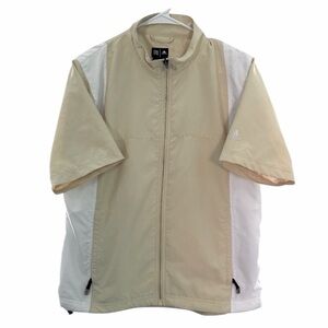 Adidas Men's Pale Yellow & White Windshirt 
Size Large - Pre-Loved